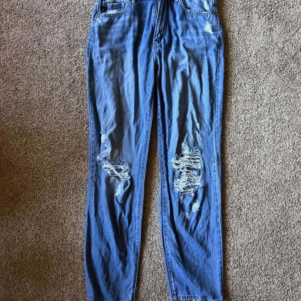 KanCan Distressed Wide Leg Jeans Size 9/28 Blue Cotton Blend
